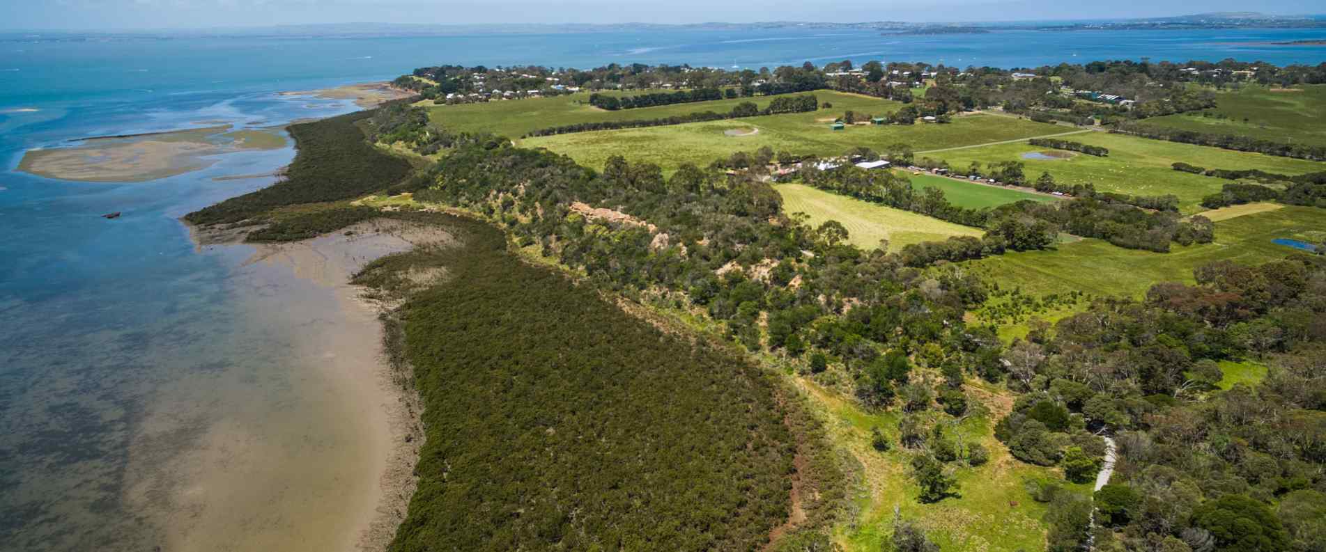 Rhyll greenery and beach on Phillip Island